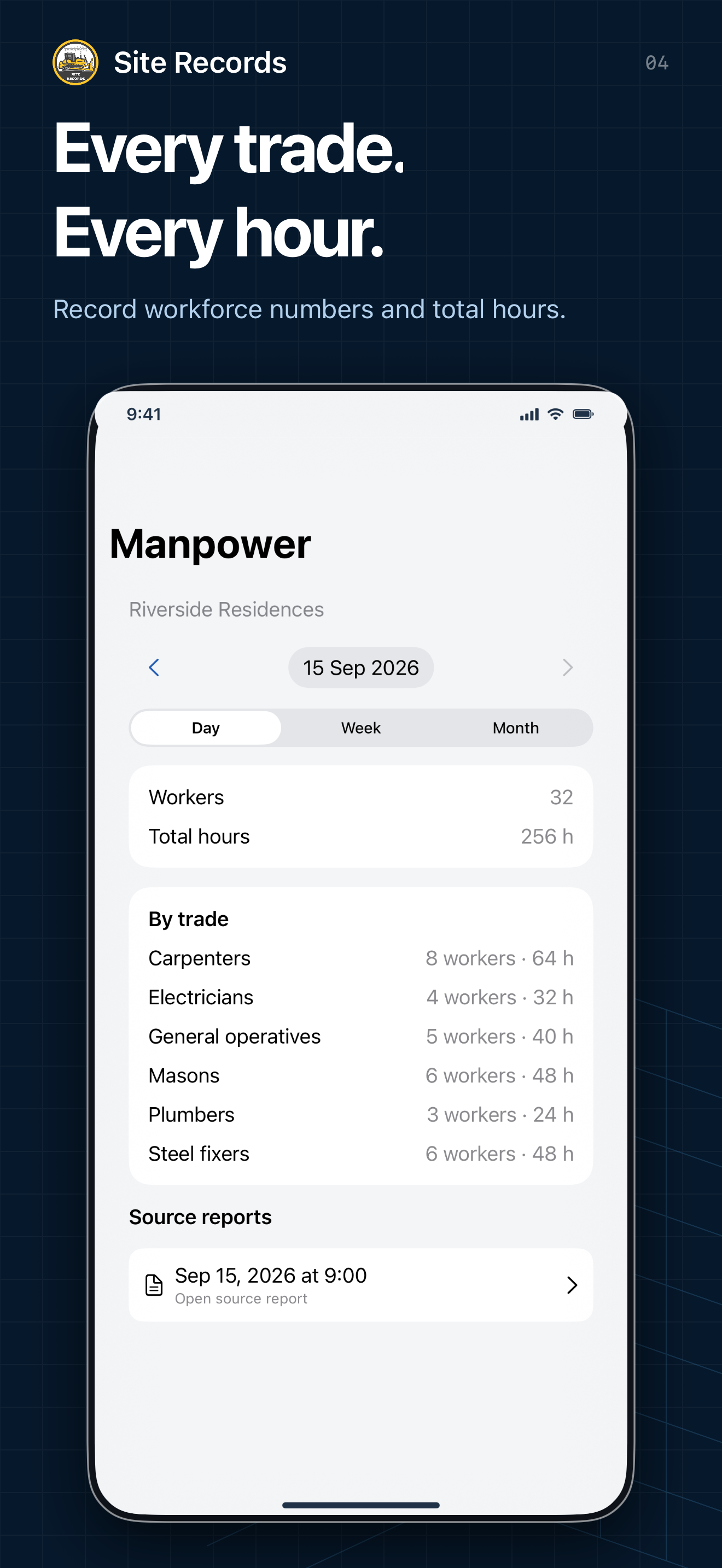 Site Records iPhone: Workforce records